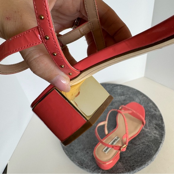 Karl Lagerfeld Tineet Coral Patent Leather Micro Stud Sandals Heels 8.5 - Picture 10 of 13